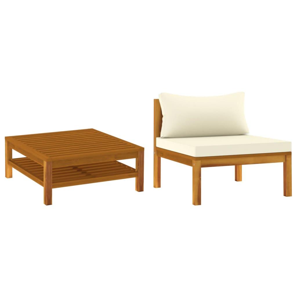 2 Piece Patio Sofa Set with Cream White Cushions Acacia Wood at Set Shop and Smile