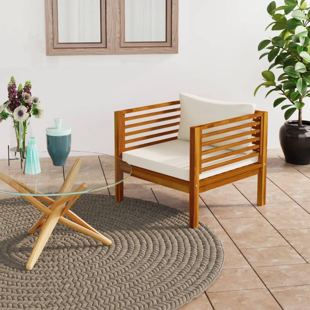 Patio Chair with Cream White Cushions Solid Acacia Wood at Set Shop and Smile