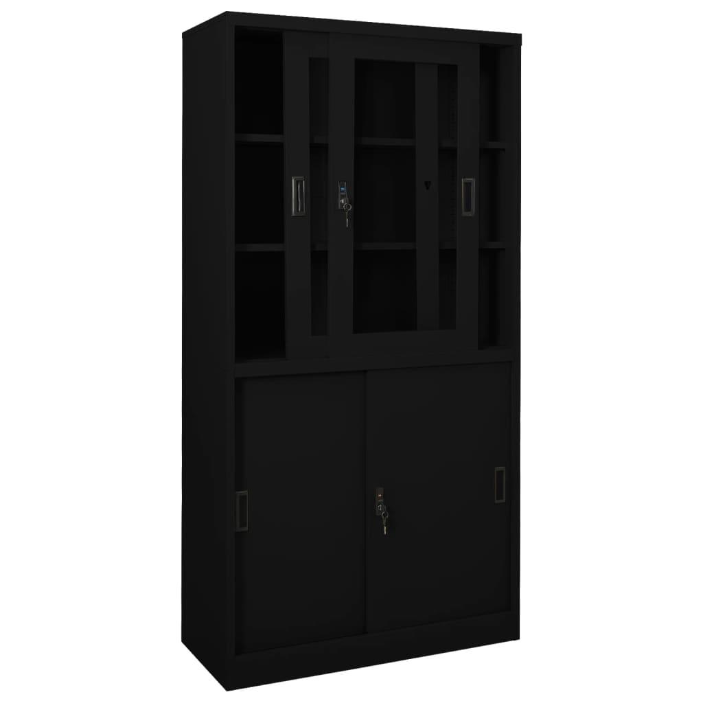Office Cabinet with Sliding Door Black 35.4"x15.7"x70.9" Steel at Set Shop and Smile