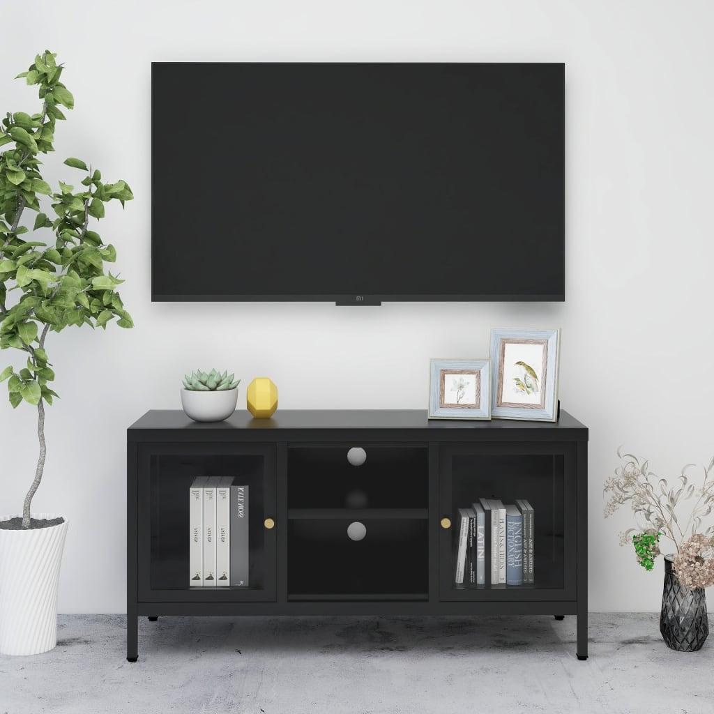TV Cabinet Black 41.3"x13.8"x20.5" Steel and Glass at Set Shop and Smile