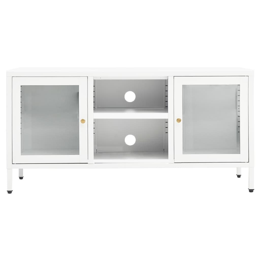 TV Cabinet White 41.3"x13.8"x20.5" Steel and Glass at Set Shop and Smile