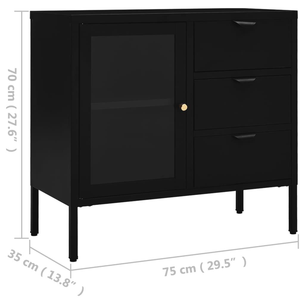 Sideboard Black 29.5"x13.8"x27.6" Steel and Tempered Glass at Set Shop and Smile