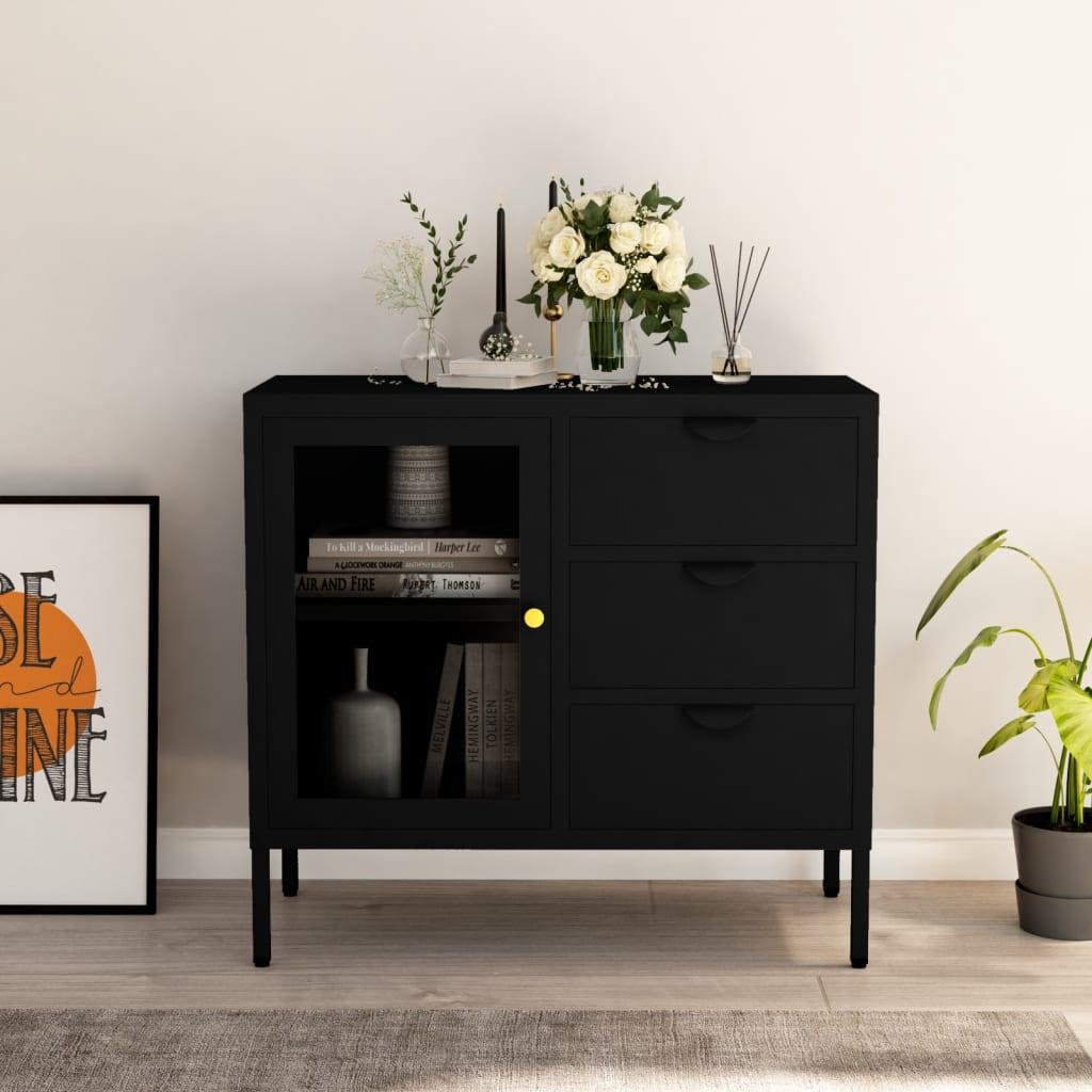 Sideboard Black 29.5"x13.8"x27.6" Steel and Tempered Glass at Set Shop and Smile