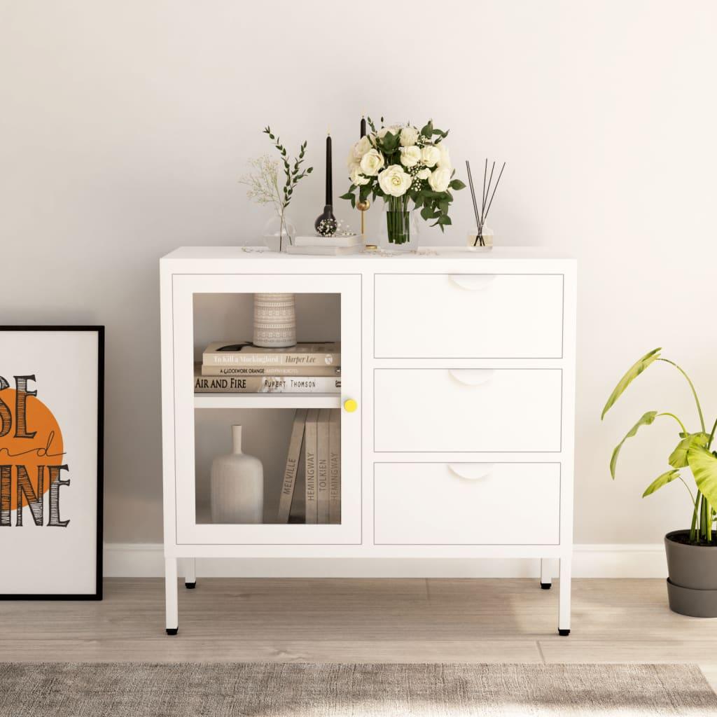 Sideboard White 29.5"x13.8"x27.6" Steel and Tempered Glass at Set Shop and Smile
