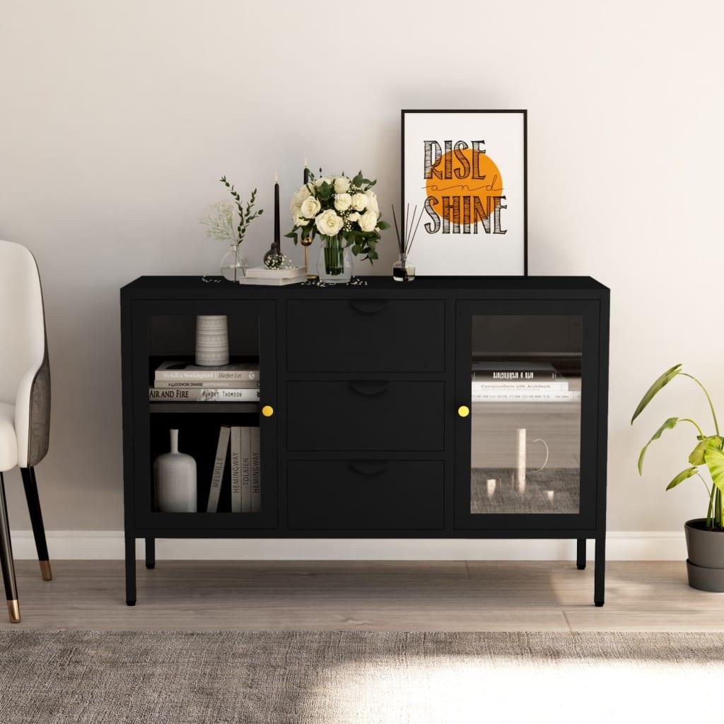 Sideboard Black 41.3"x13.8"x27.6" Steel and Tempered Glass at Set Shop and Smile