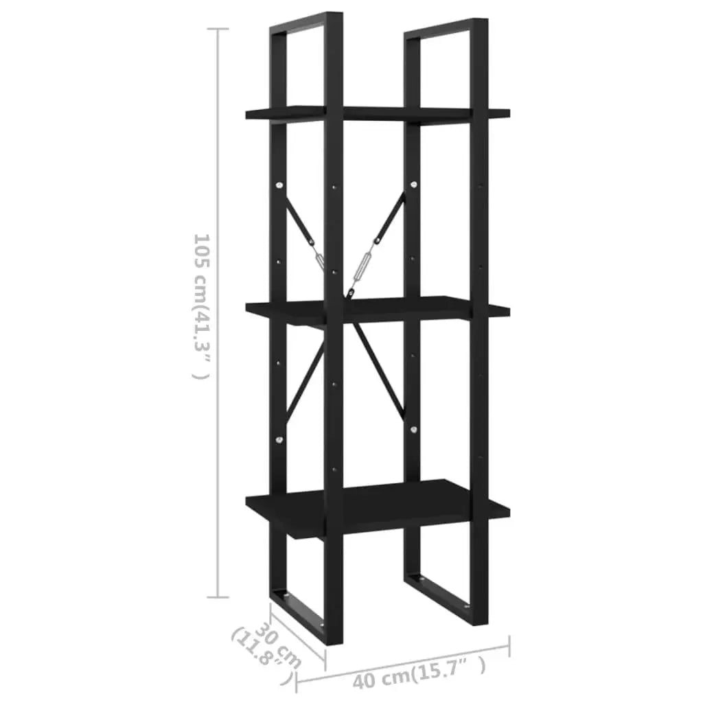 3-Tier Book Cabinet Black 15.7"x11.8"x41.3" Engineered Wood at Set Shop and Smile