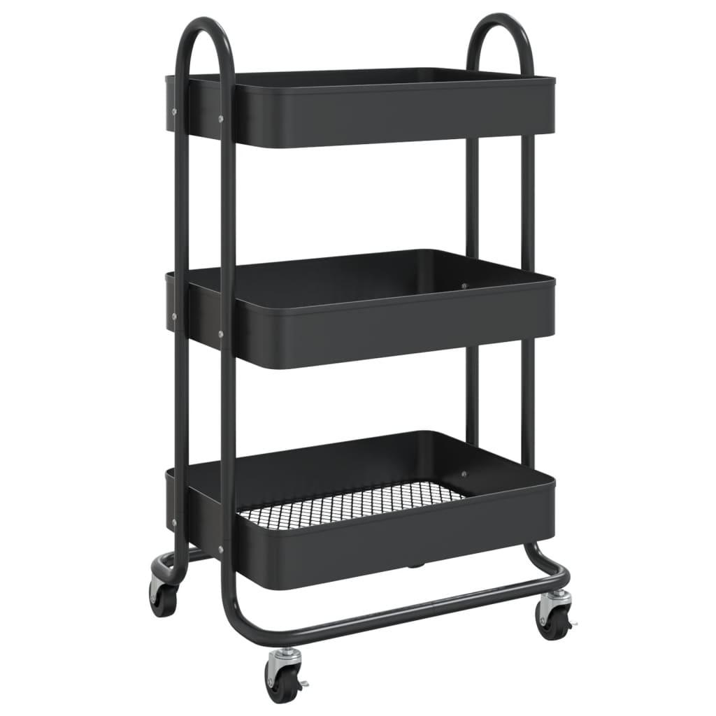 3-Tier Trolley Black 16.9"x13.4"x31.1" Steel at Set Shop and Smile