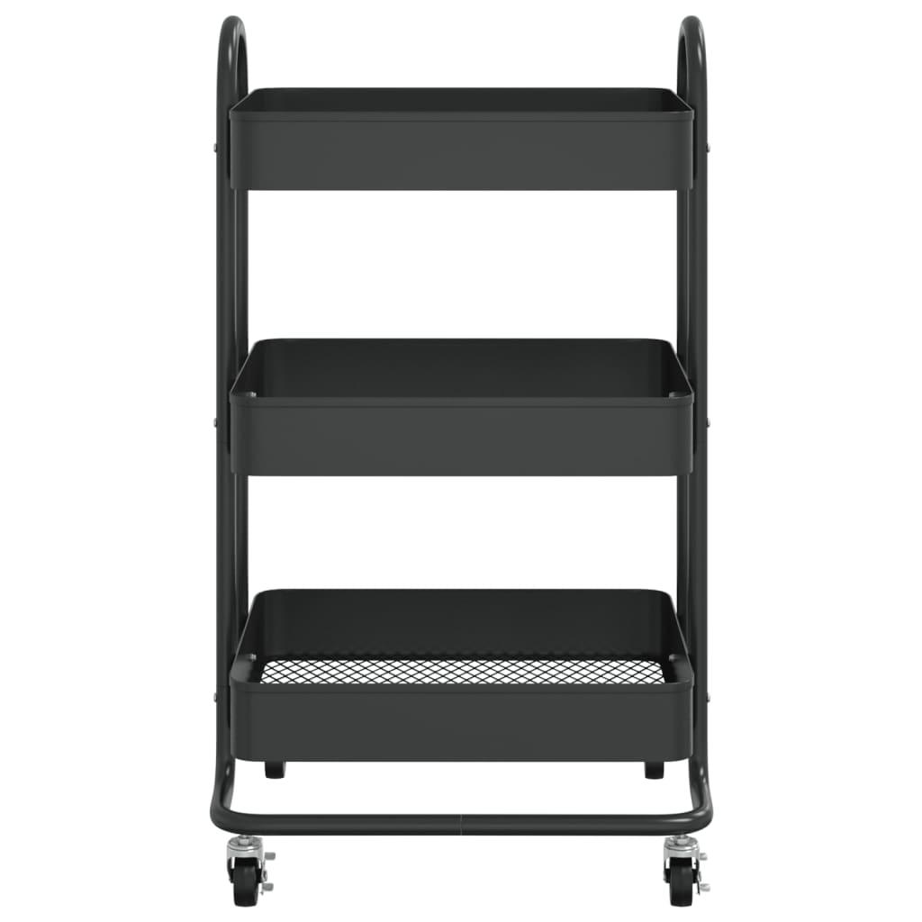 3-Tier Trolley Black 16.9"x13.4"x31.1" Steel at Set Shop and Smile