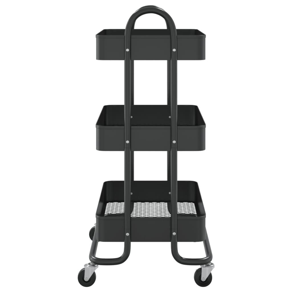 3-Tier Trolley Black 16.9"x13.4"x31.1" Steel at Set Shop and Smile