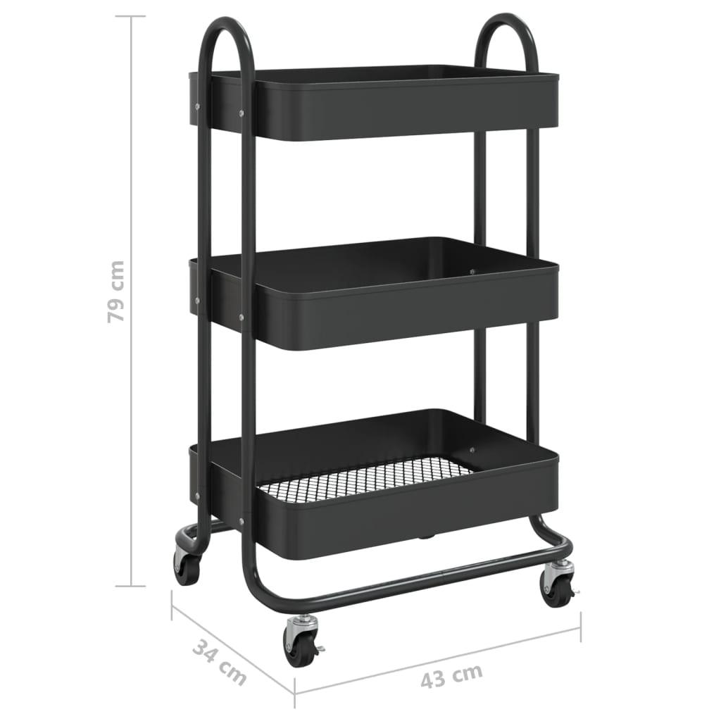 3-Tier Trolley Black 16.9"x13.4"x31.1" Steel at Set Shop and Smile