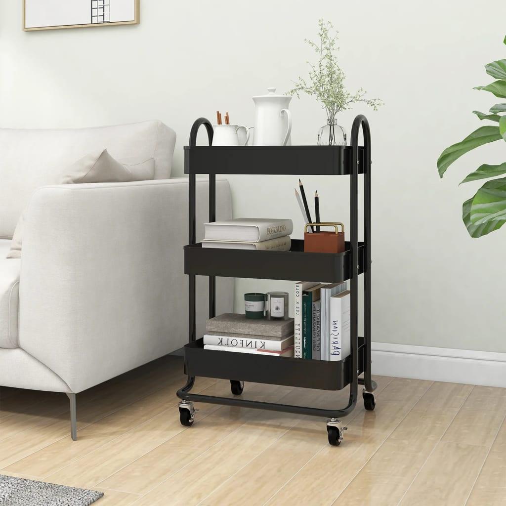 3-Tier Trolley Black 16.9"x13.4"x31.1" Steel at Set Shop and Smile