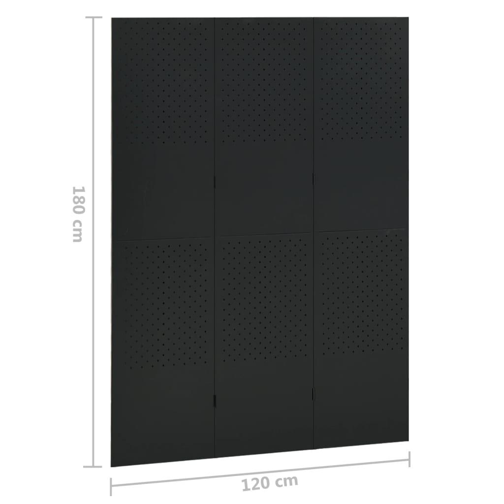 3-Panel Room Divider Black 47.2"x70.9" Steel at Set Shop and Smile