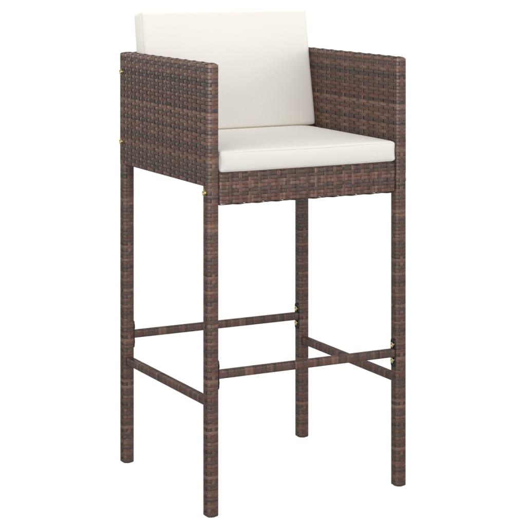 Bar Stools 4 pcs with Cushions Brown Poly Rattan at Set Shop and Smile