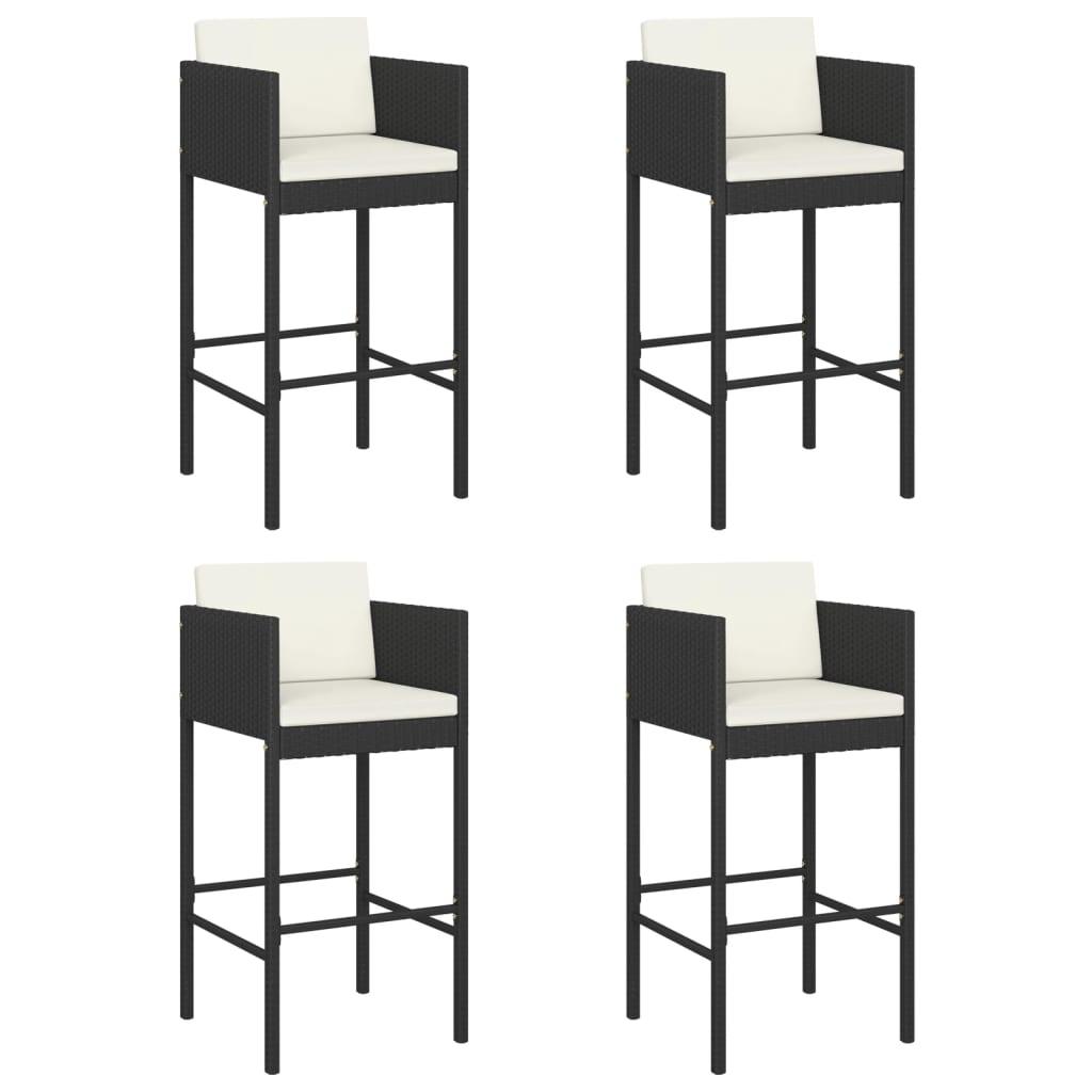 Bar Stools 4 pcs with Cushions Black Poly Rattan at Set Shop and Smile
