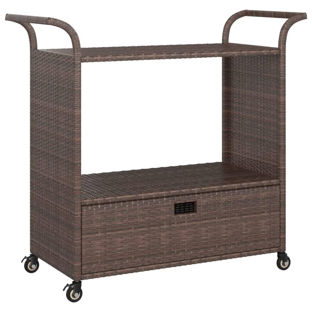 Bar Cart with Drawer Brown 39.4"x17.7"x38.2" Poly Rattan at Set Shop and Smile
