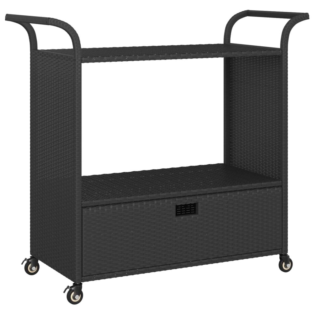 Bar Cart with Drawer Black 39.4"x17.7"x38.2" Poly Rattan at Set Shop and Smile