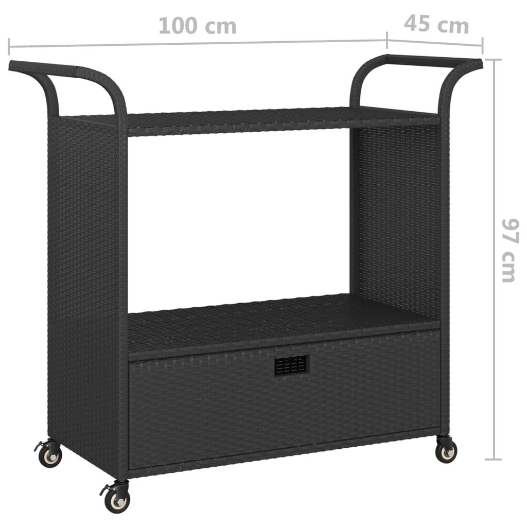 Bar Cart with Drawer Black 39.4"x17.7"x38.2" Poly Rattan at Set Shop and Smile