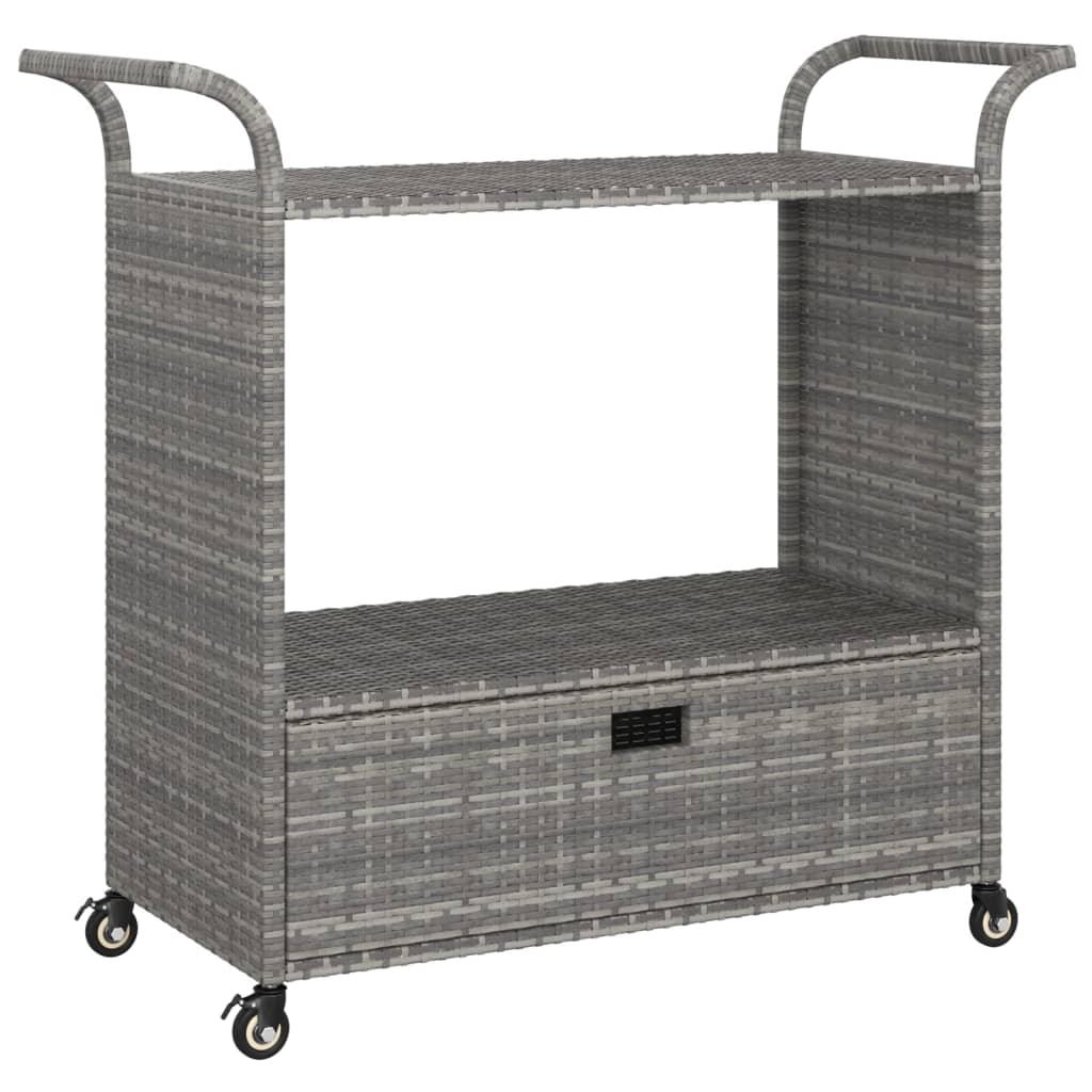 Bar Cart with Drawer Gray 39.4"x17.7"x38.2" Poly Rattan at Set Shop and Smile
