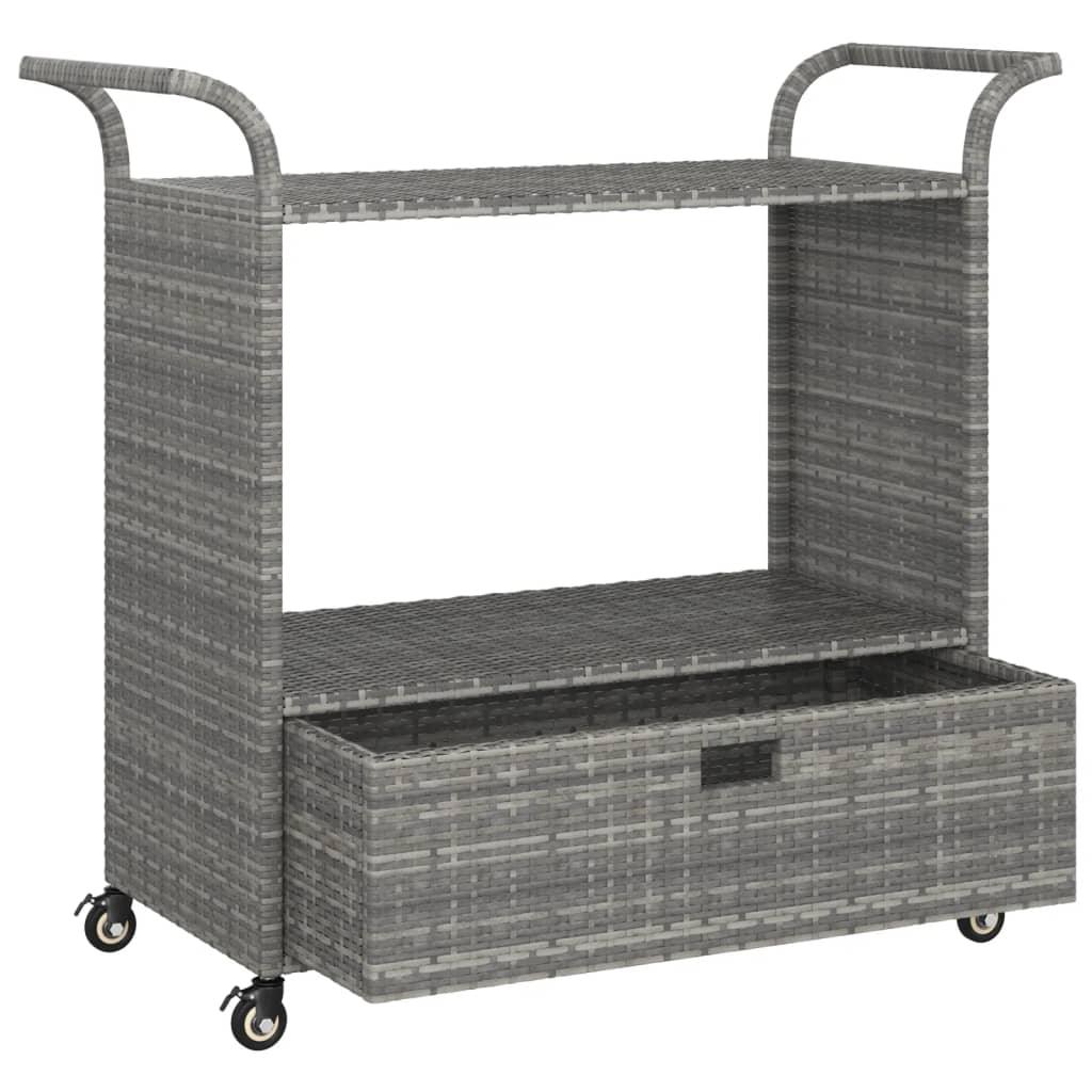 Bar Cart with Drawer Gray 39.4"x17.7"x38.2" Poly Rattan at Set Shop and Smile
