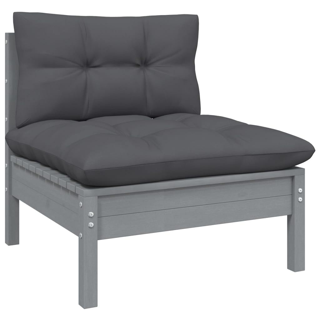 Patio Middle Sofa with Anthracite Cushions Gray Solid Pinewood at Set Shop and Smile