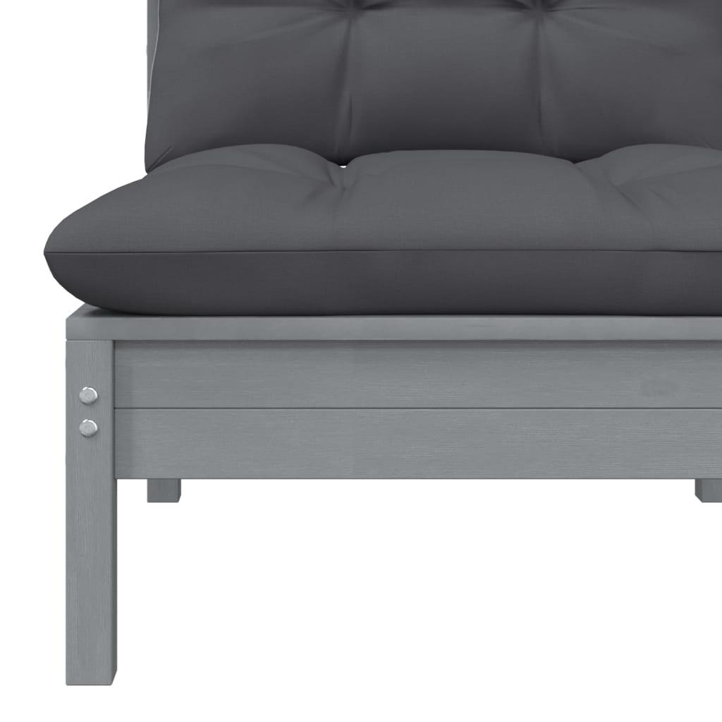 Patio Middle Sofa with Anthracite Cushions Gray Solid Pinewood at Set Shop and Smile