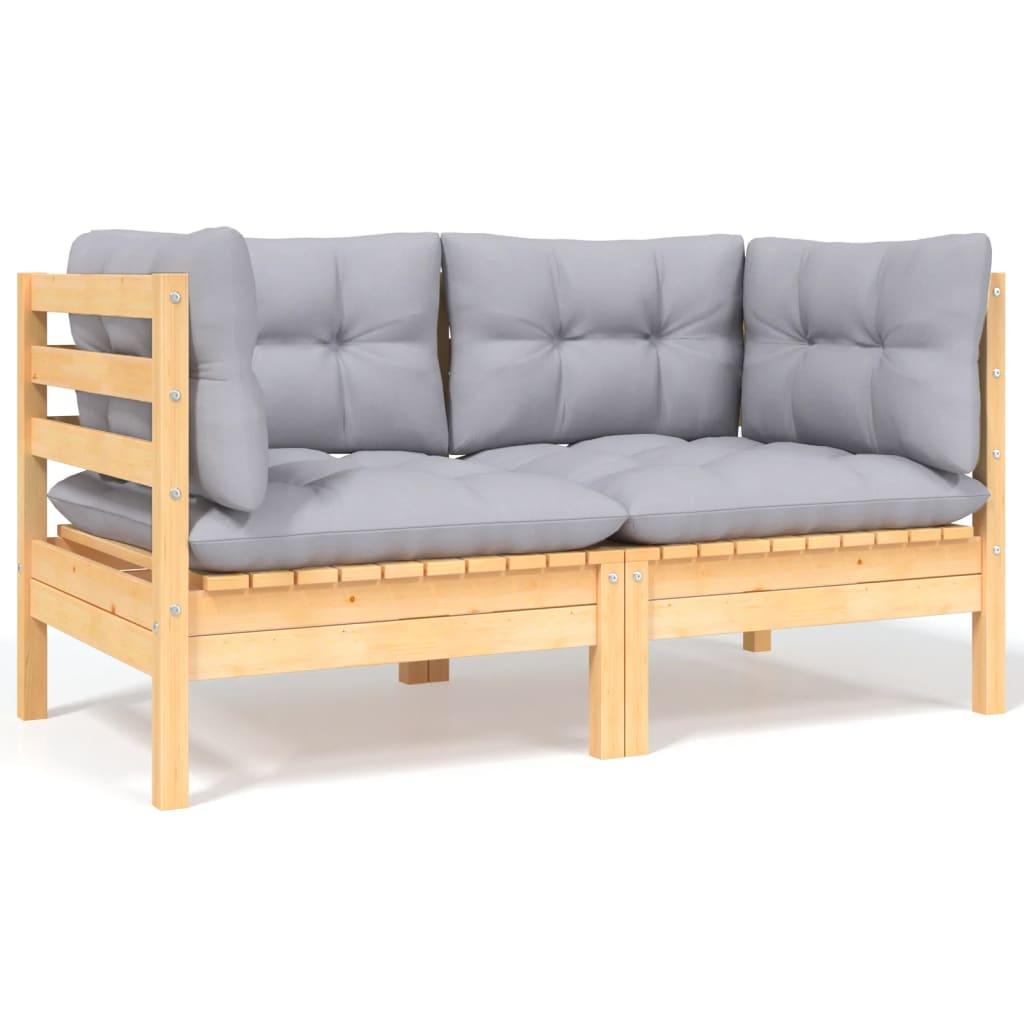 2-Seater Patio Sofa with Gray Cushions Solid Pinewood at Set Shop and Smile