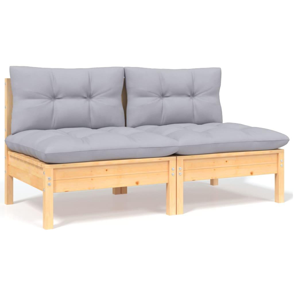 2-Seater Patio Sofa with Gray Cushions Solid Pinewood at Set Shop and Smile