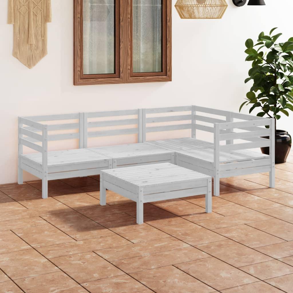 5 Piece Patio Lounge Set Solid Wood Pine White at Set Shop and Smile