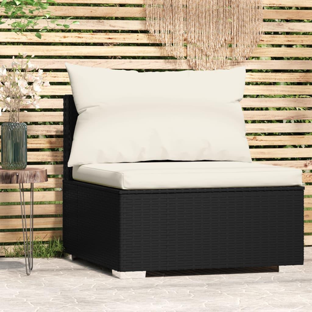 Patio Middle Sofa with Cushions Black Poly Rattan at Set Shop and Smile