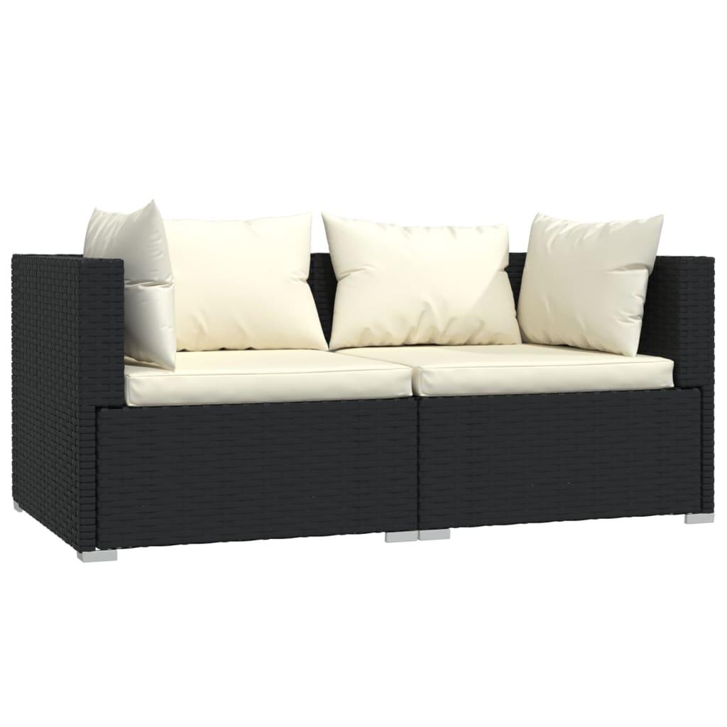 3 Piece Patio Lounge Set with Cushions Black Poly Rattan at Set Shop and Smile