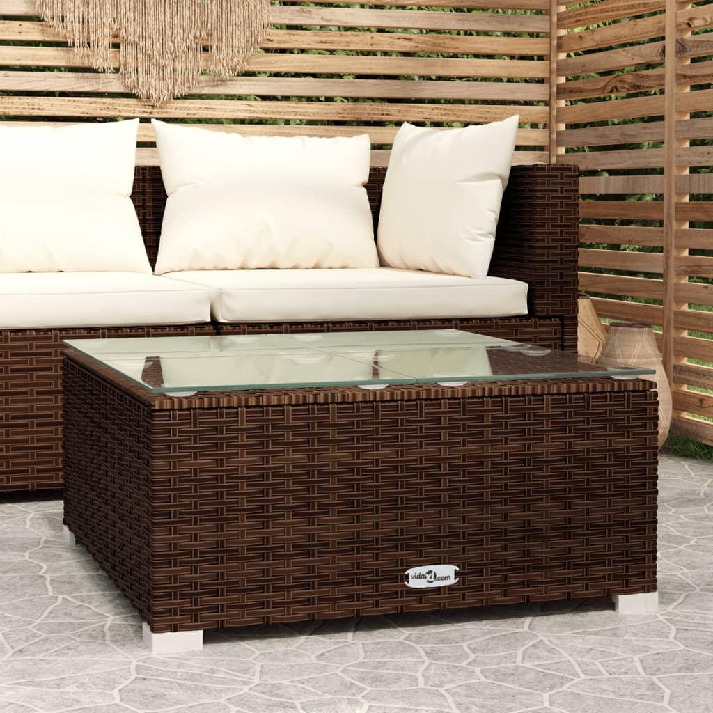 Patio Coffee Table Brown 23.6"x23.6"x11.8" Poly Rattan & Glass at Set Shop and Smile
