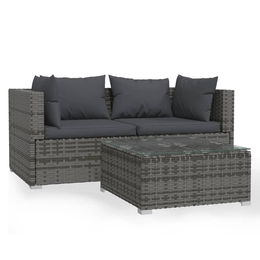 Patio Furniture Set 3 Piece with Cushions Gray Poly Rattan at Set Shop and Smile