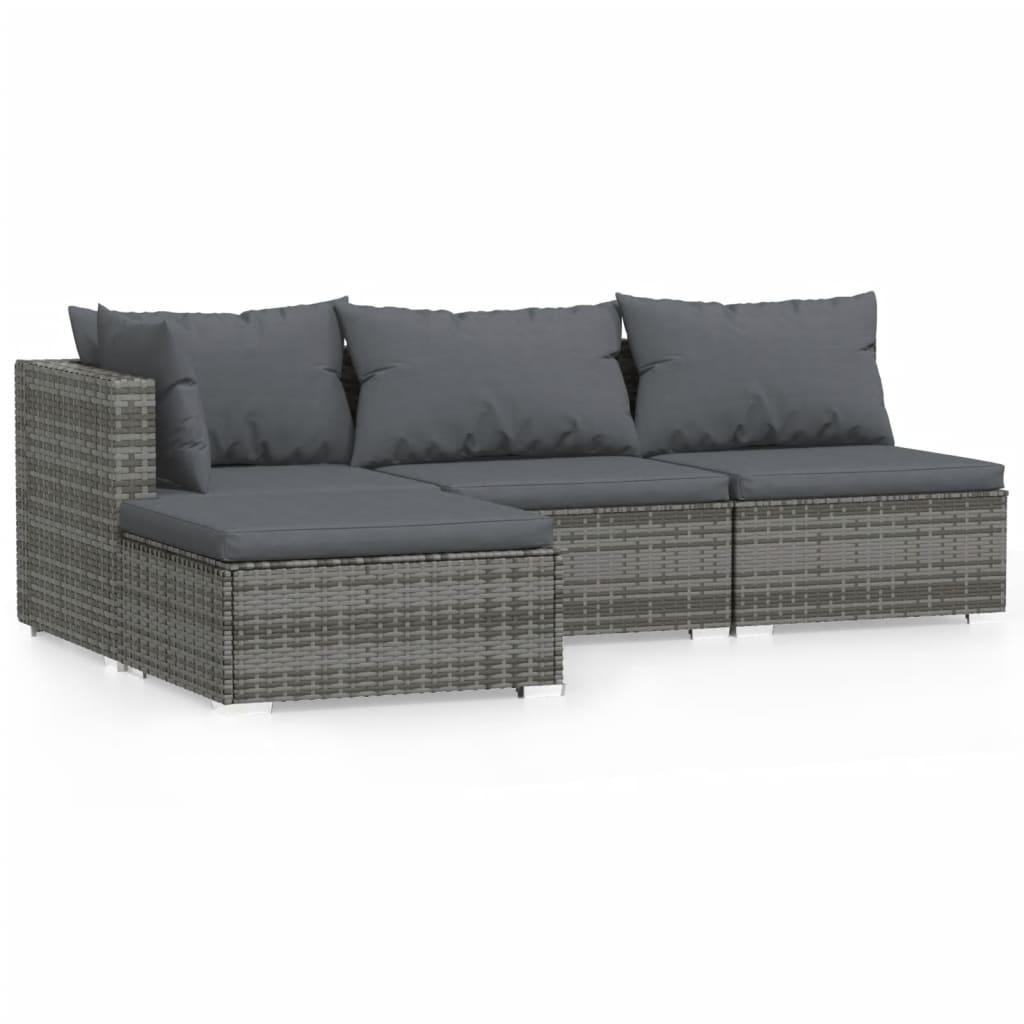 4 Piece Patio Lounge Set with Cushions Gray Poly Rattan at Set Shop and Smile