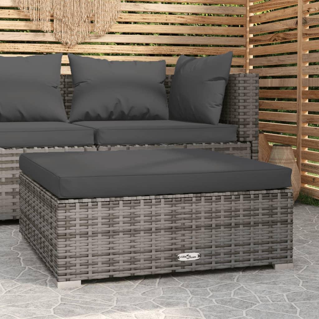 Patio Footrest with Cushion Gray 27.6"x27.6"x11.8" Poly Rattan at Set Shop and Smile