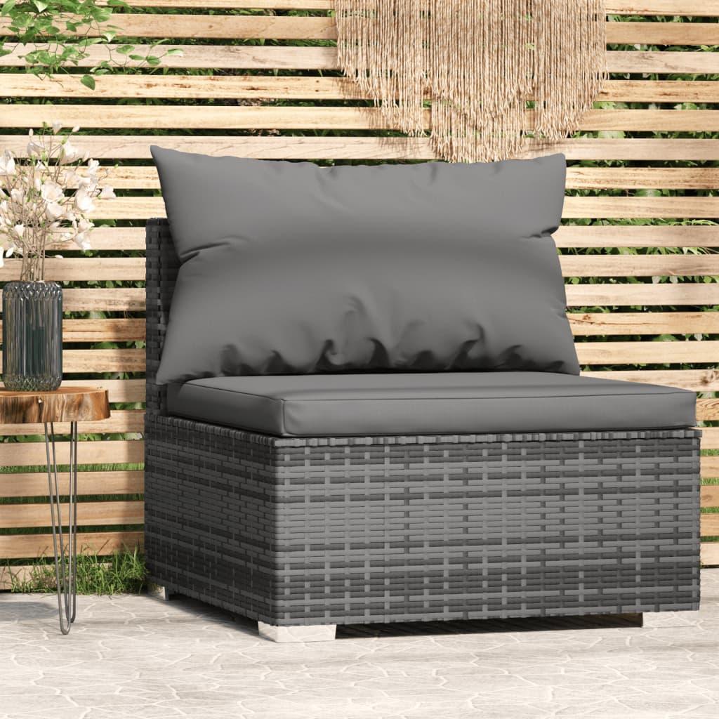 Patio Middle Sofa with Cushions Gray Poly Rattan at Set Shop and Smile