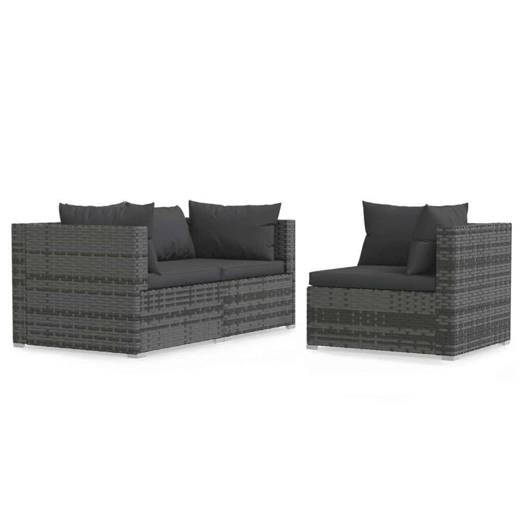 3 Piece Patio Lounge Set with Cushions Gray Poly Rattan at Set Shop and Smile