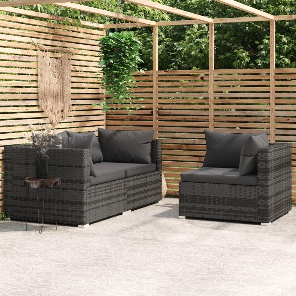 3 Piece Patio Lounge Set with Cushions Gray Poly Rattan at Set Shop and Smile