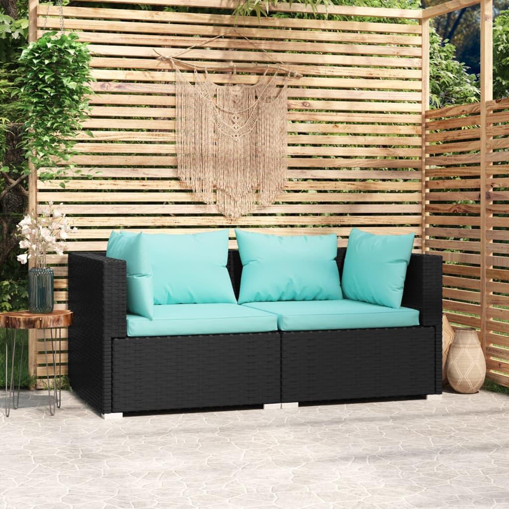 2-Seater Sofa with Cushions Black Poly Rattan at Set Shop and Smile