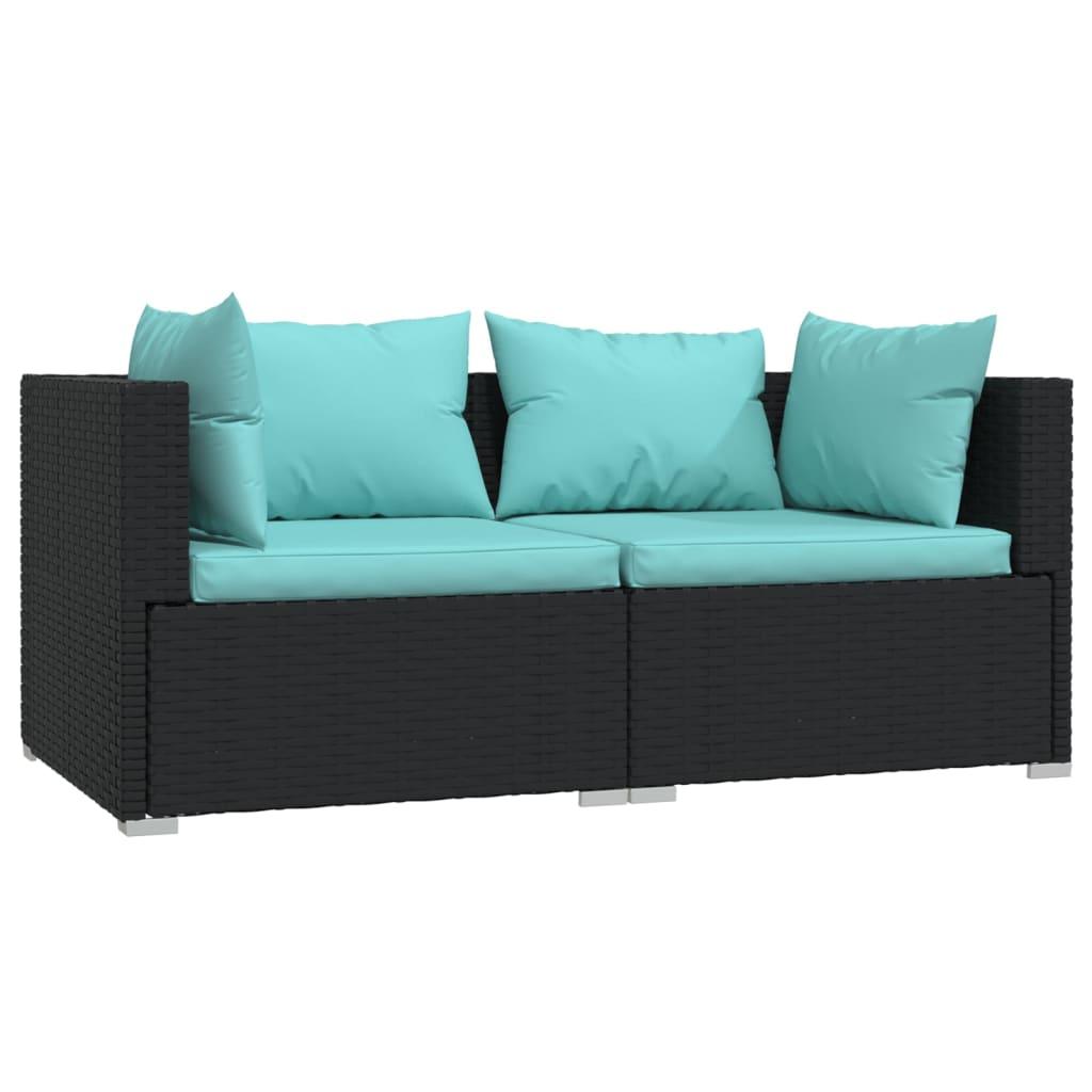 3 Piece Patio Lounge Set with Cushions Black Poly Rattan at Set Shop and Smile