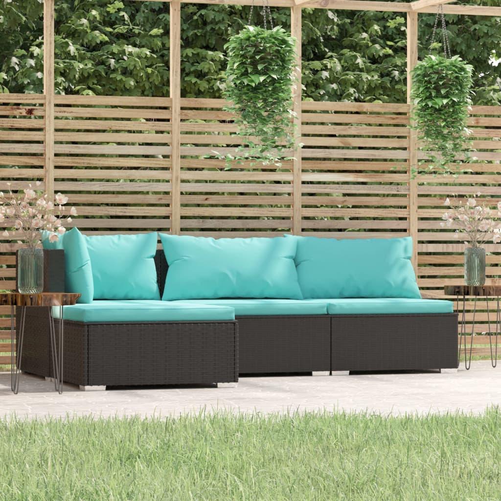 4 Piece Patio Lounge Set with Cushions Black Poly Rattan at Set Shop and Smile
