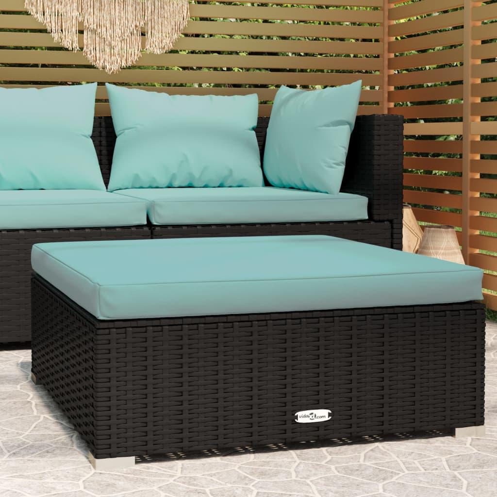 Patio Footrest with Cushion Black 27.6"x27.6"x11.8" Poly Rattan at Set Shop and Smile