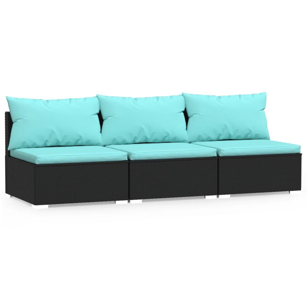 3-Seater Sofa with Cushions Black Poly Rattan at Set Shop and Smile