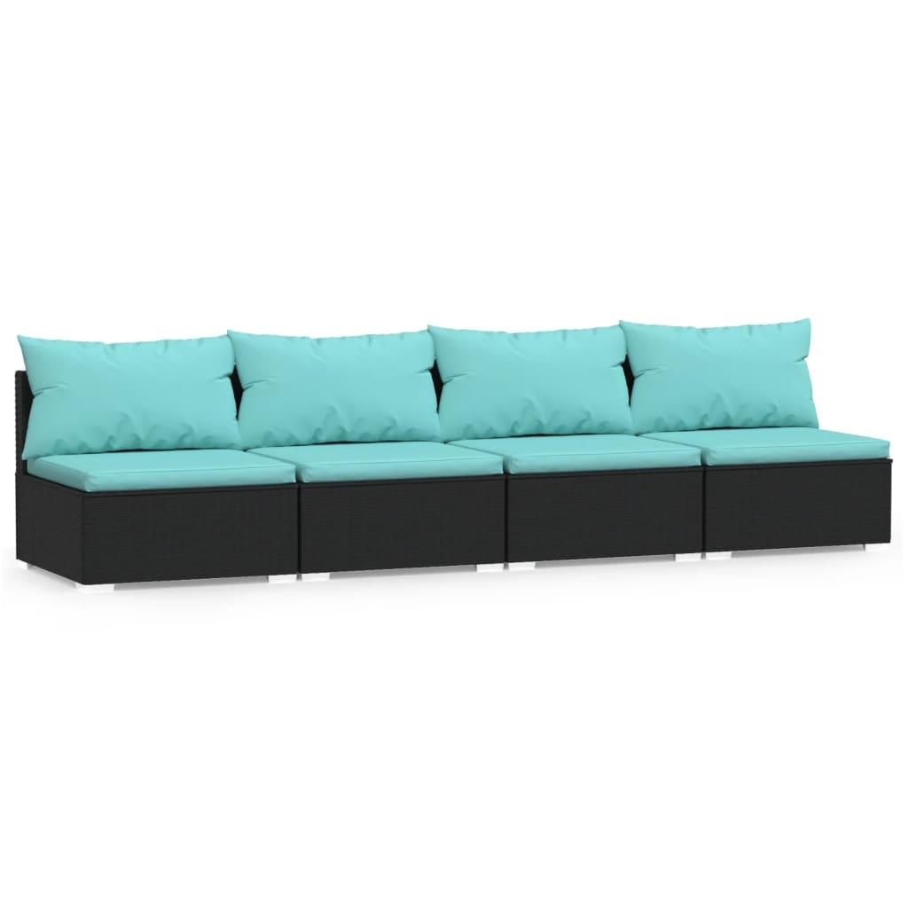4-Seater Sofa with Cushions Black Poly Rattan at Set Shop and Smile