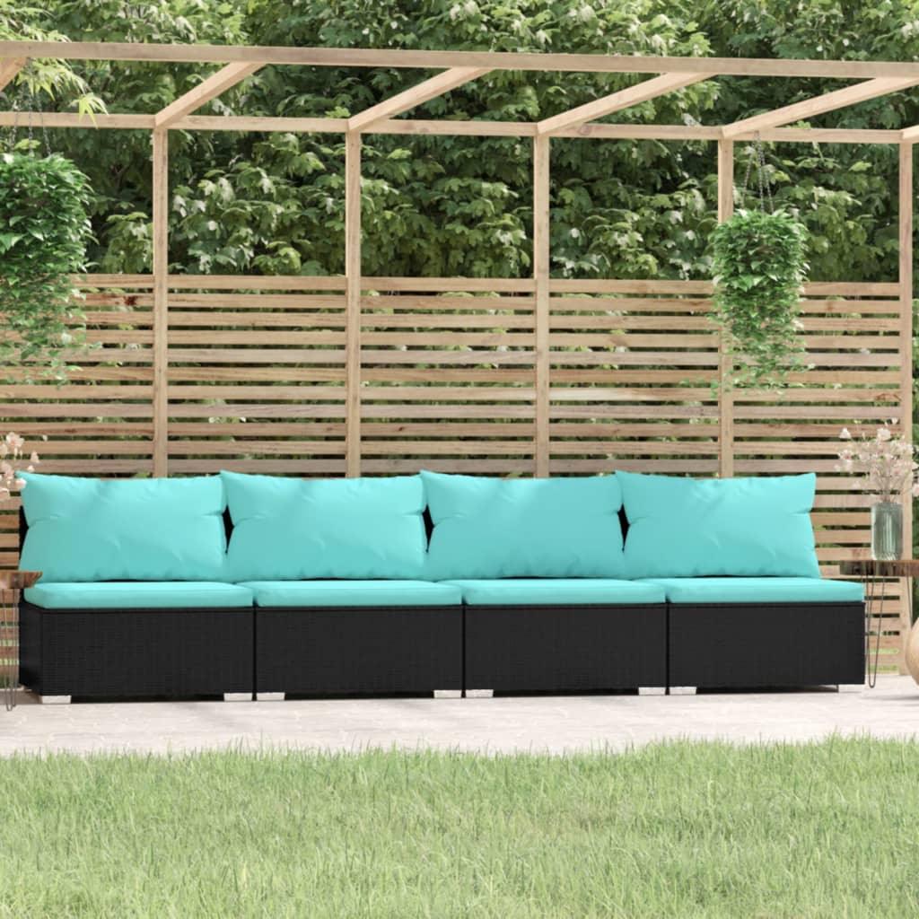 4-Seater Sofa with Cushions Black Poly Rattan at Set Shop and Smile