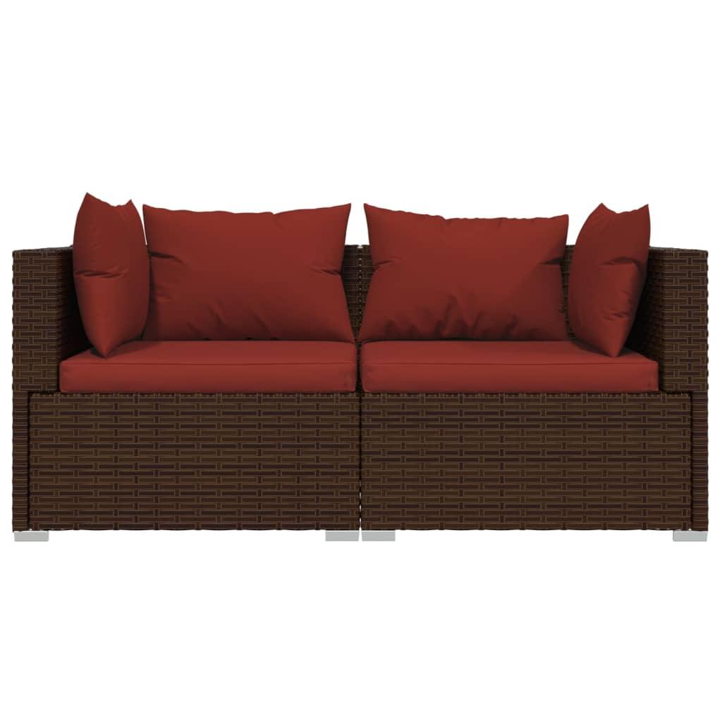 2-Seater Sofa with Cushions Brown Poly Rattan at Set Shop and Smile