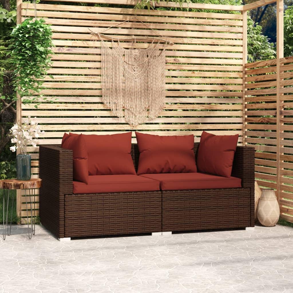 2-Seater Sofa with Cushions Brown Poly Rattan at Set Shop and Smile