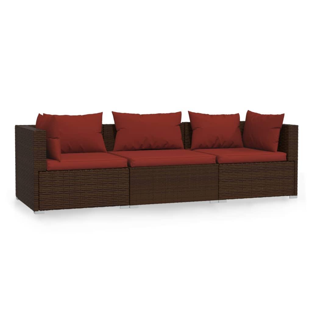3-Seater Sofa with Cushions Brown Poly Rattan at Set Shop and Smile