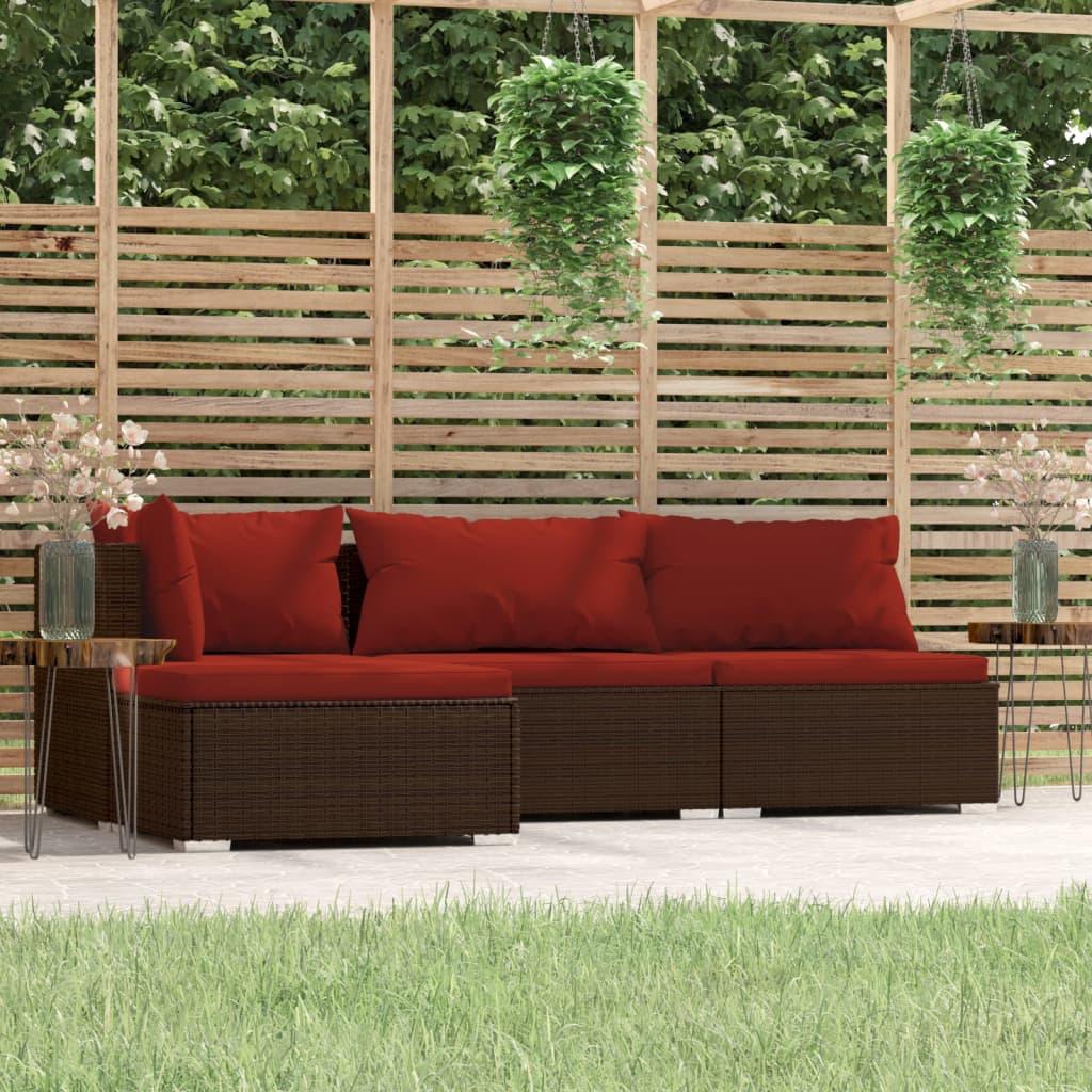 4 Piece Patio Lounge Set with Cushions Brown Poly Rattan at Set Shop and Smile