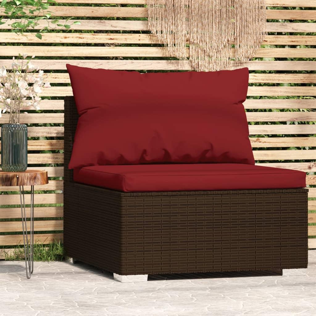 Patio Middle Sofa with Cushions Brown Poly Rattan at Set Shop and Smile