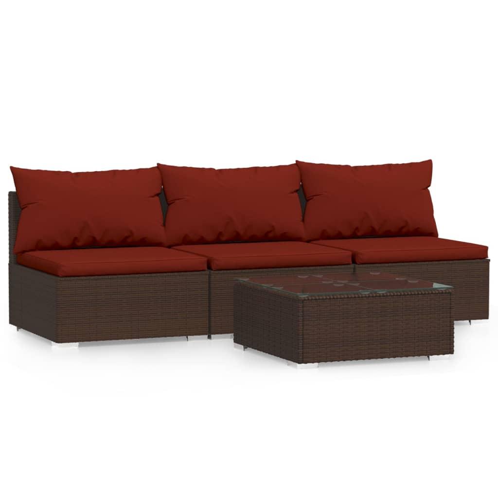 4 Piece Patio Lounge Set with Cushions Brown Poly Rattan at Set Shop and Smile